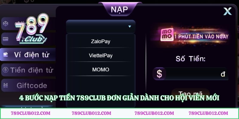 4 bước nạp tiền 789club đơn giản dành cho hội viên mới